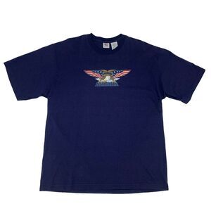 Vintage Pride of America T Shirt Mens L Large Blue Bald Eagle Flag Raised Logo